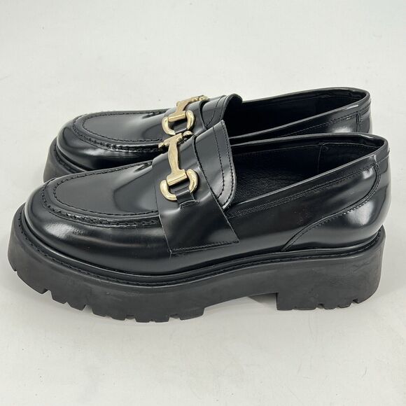 Steve Madden Lando 10 Black Patent Leather Chunky Lug Horsebit Loafers - Picture 3 of 10